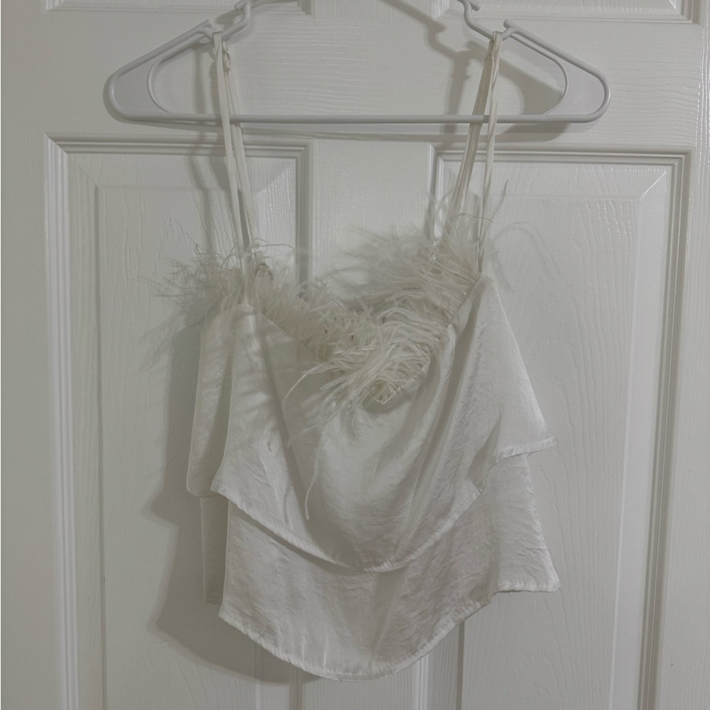 White Feather Trim Cami Top
